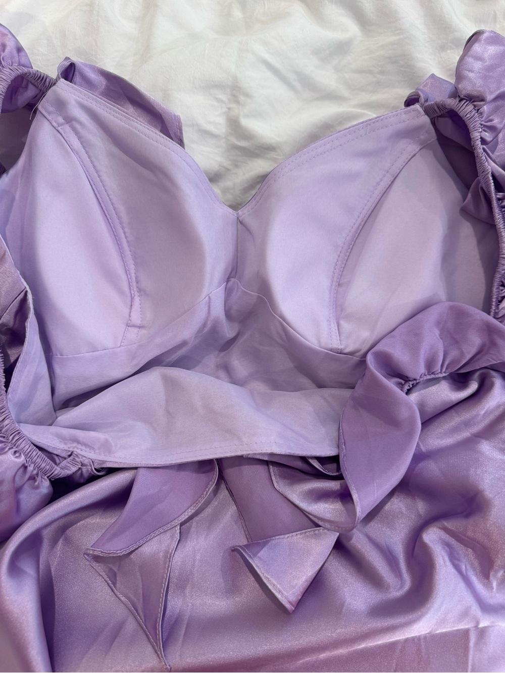 Lavender Satin Ruffle Mini Dress - Picture 5 of 5